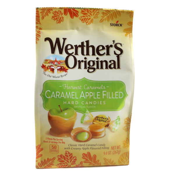 Werther's Original Caramel Apple Filled Hard Candy, 3 gold bags, 9.4oz each, with sweet-tart green apple.