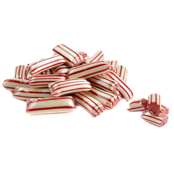 Hammonds Old Fashioned red and white striped peppermint straws filled with rich chocolate, classic holiday hard candy.