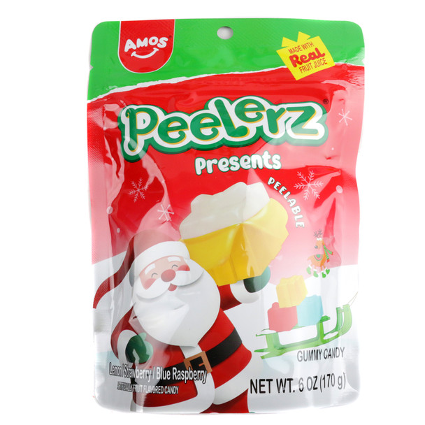 Peelerz Christmas Presents 6oz candy, approx 30 yellow, red, blue peelable fruit juice gummies.