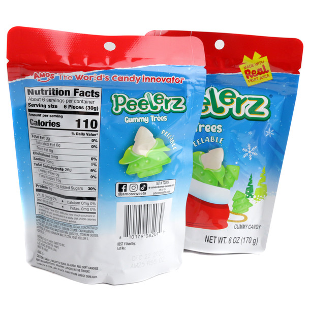 Green, peelable, apple-flavored Peelerz Christmas Tree gummies, 36 pieces in a 6oz bag.