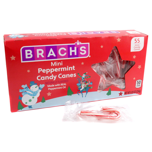 Brach's 55 Piece Mini Candy Canes, red & white peppermint, individually wrapped, petite size.