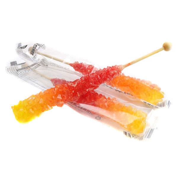 Red 12 pack cinnamon rock candy sticks, individually wrapped 6-inch crystalline candy, perfect for gifts, Made in USA.
