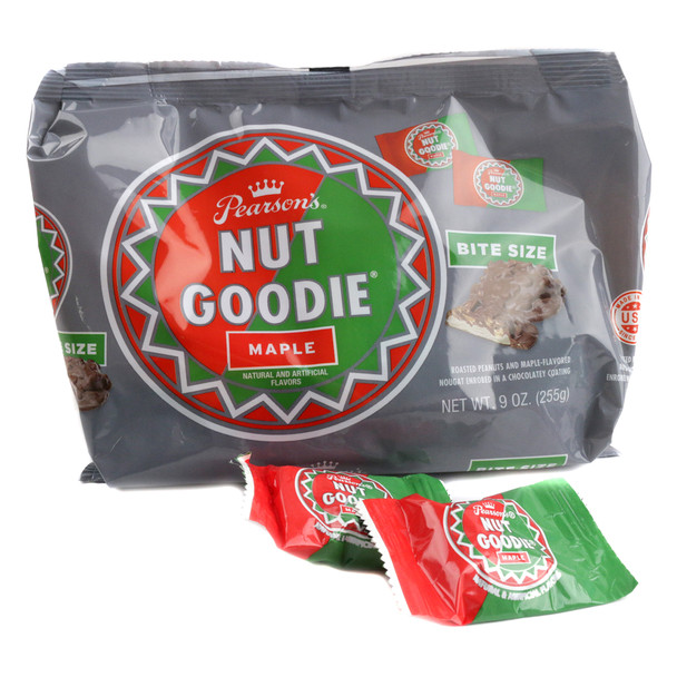 Pearsons Bite Size Nut Goodies, 9oz bag, 18 chocolate-coated maple nougat & peanut candy bars.