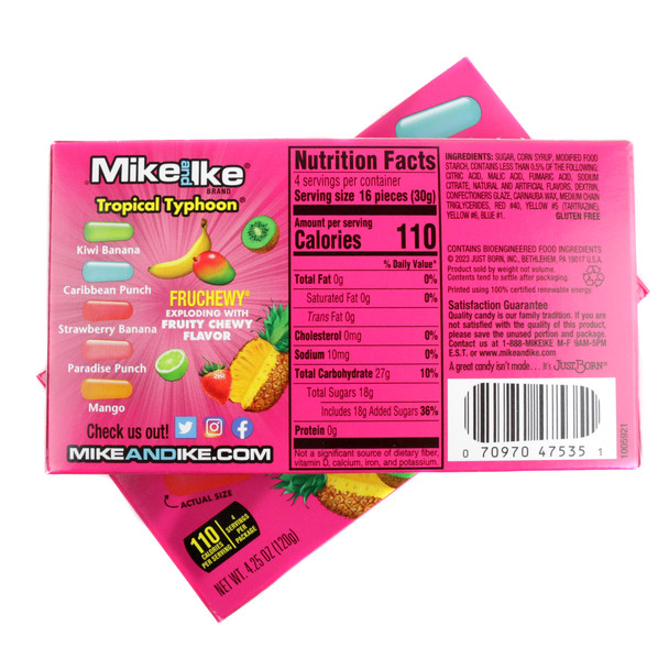 Mike and Ike Tropical Typhoon rainbow chewy candy. 12 theater boxes, 4.25oz each.