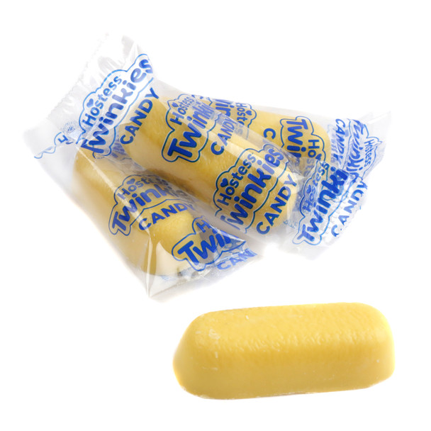 Palmer Twinkies Mini Candy, approx. 40 bite-sized yellow pieces per pound, individually wrapped, vanilla flavor.