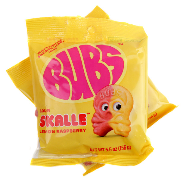Bubs Sour Lemon Raspberry Skulls 5.5oz Bag 8 Pack