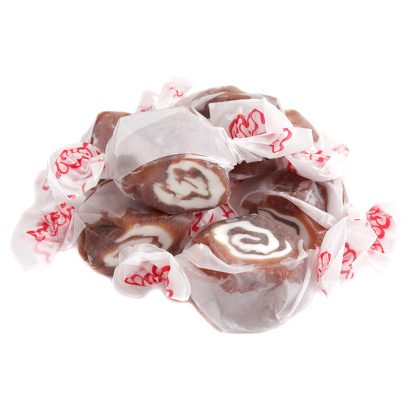 Chocolate Caramel Sea Salt Salt Water Taffy, Taffy Town. Approx 65 soft, smooth brown & gold pieces per lb.