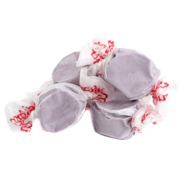 Vibrant purple Taffy Town Salt Water Taffy, boysenberry syrup flavor, approx. 65 pieces per pound.