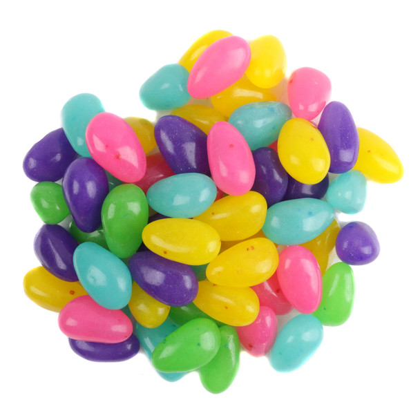 Pile of assorted speckled jelly beans, vibrant fruity colors, charming speckled design, bite-sized chewy treats.