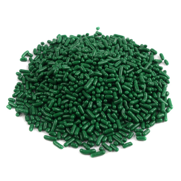 Dark green candy sprinkles, a sweet dessert topping for Christmas, St. Patrick's Day, and festive holiday baking.