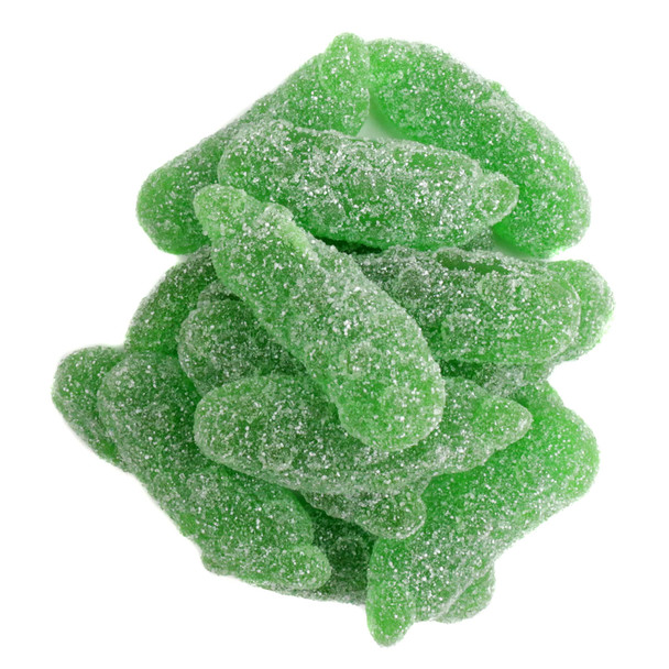 image of sour gummy pickles candy vidal bulk unwrapped green