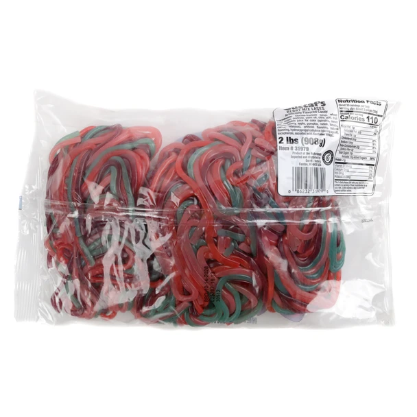 Very Berry Mix Dutch Shoestring Licorice Laces, vibrant red, pink, blue, purple colors. 2-pound bag, 100 long stretchy strings.
