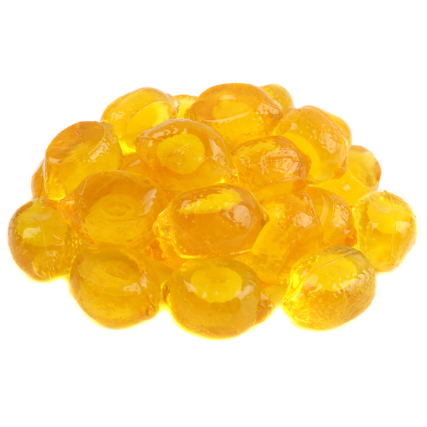 Realistic 3D Gummy Lemons, yellow, soft, chewy texture, juicy sweet tangy flavor with a filling, approx 110 per pound.