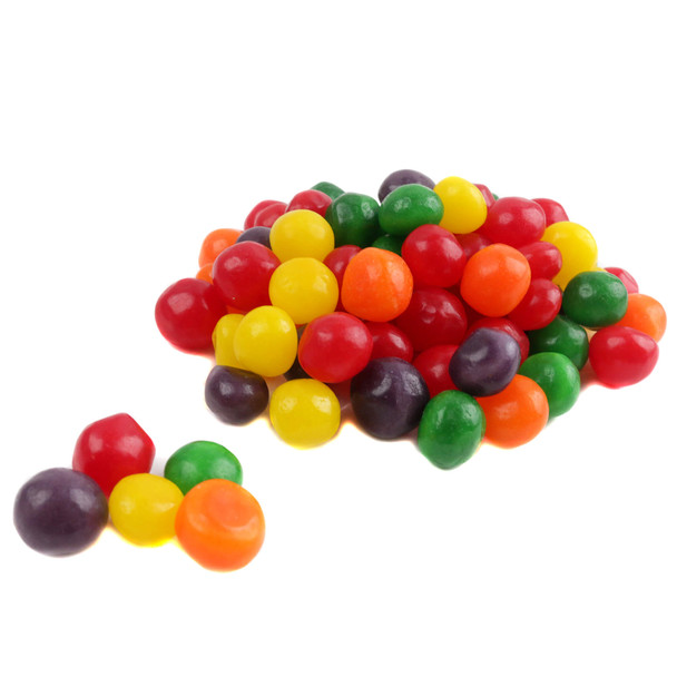 Sunrise Assorted Fruit Sours candies displaying their glossy outer shells and vibrant fruit flavors like cherry, apple, and lemon
