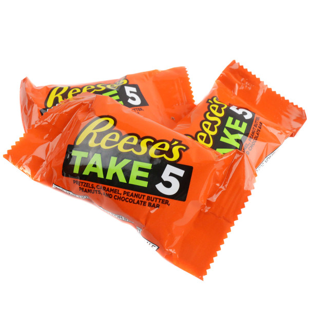 individually wrapped fun size Reese's Take 5  candy bars ready for trick-or-treaters