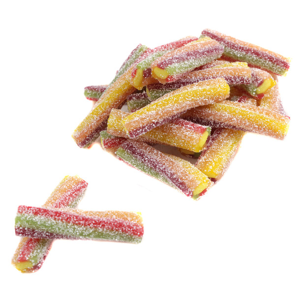 Fini Sour Rainbow Twister licorice bites, perfect for bright dessert tables, kid's birthdays, or festive events