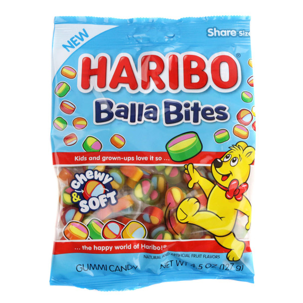 Haribo Balla Bites candies have a chewy outer layer and soft cream-flavored center