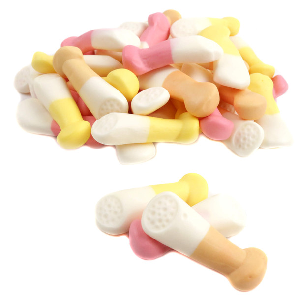 Colorful smoothie cup shaped gummies in pink, yellow, and orange cream colors