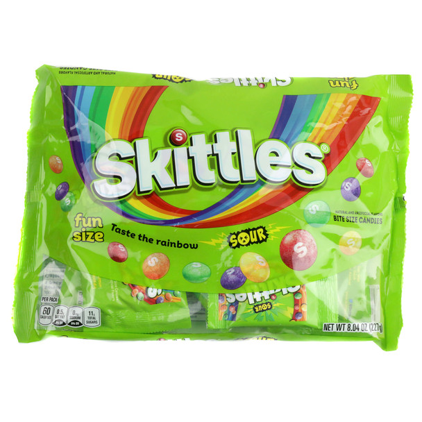 Sour Skittles Fun Size candy bag 8.04 oz with individually wrapped treat size packs