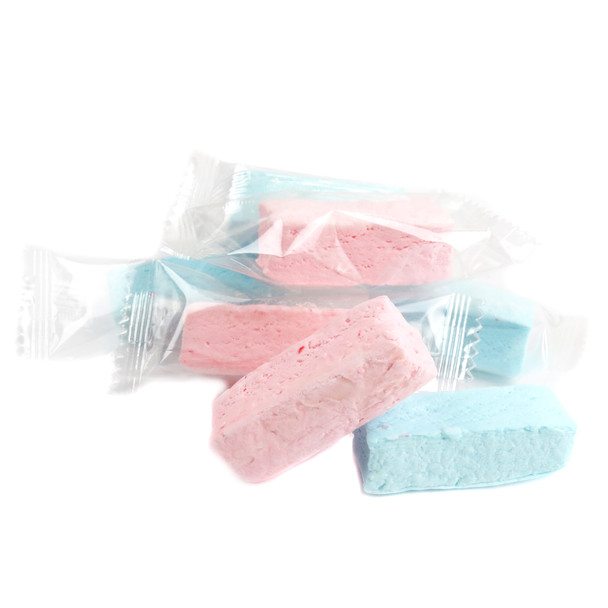Assorted pink and blue Golden Bon Bon cotton candy nougats for a baby shower candy buffet