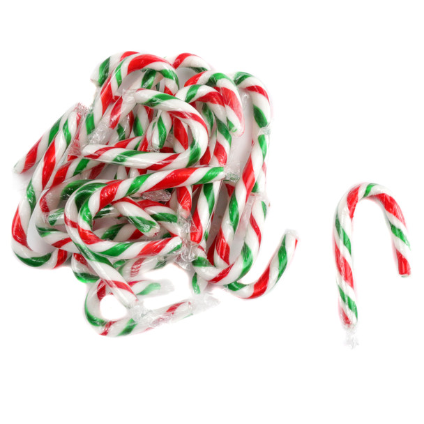 Bulk mini red, white, and green candy canes individually wrapped for Christmas parties, stocking stuffers, and office giveaways.
