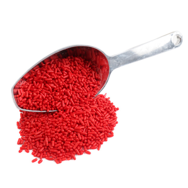 Bright red sprinkles, perfect for baking Valentine's Day desserts, Made in USA.