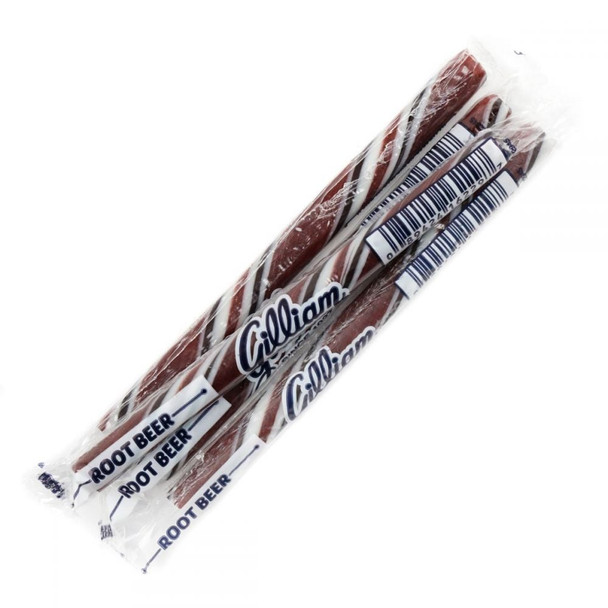 80 Gilliam Old Fashioned Root Beer hard candy sticks, beautifully striped and individually wrapped, 5 inches long.