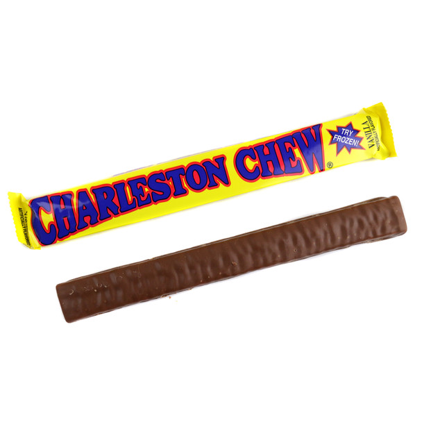 Charleston Chew Vanilla 24 bars, creamy white nougat, rich chocolatey coating, individually wrapped, 24 count box.