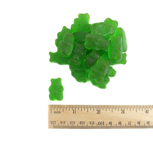 Bright green Albanese Gummy Bears, sour granny smith apple flavor. Approx. 145 bears per pound.