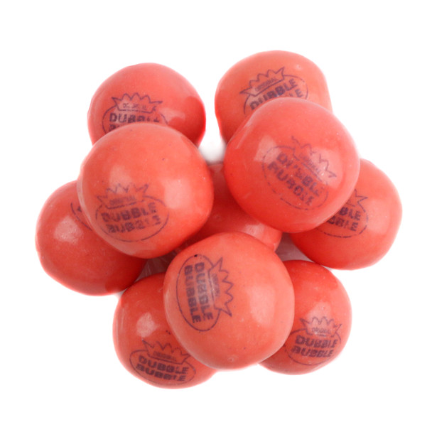 Dubble Bubble Original Gumballs, vibrant pink, 1-inch diameter. Approximately 50 classic fruity gumballs per pound.