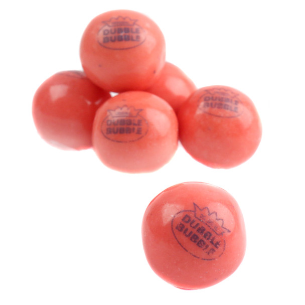 Dubble Bubble Original pink gumballs, 1-inch diameter, approximately 50 per pound.