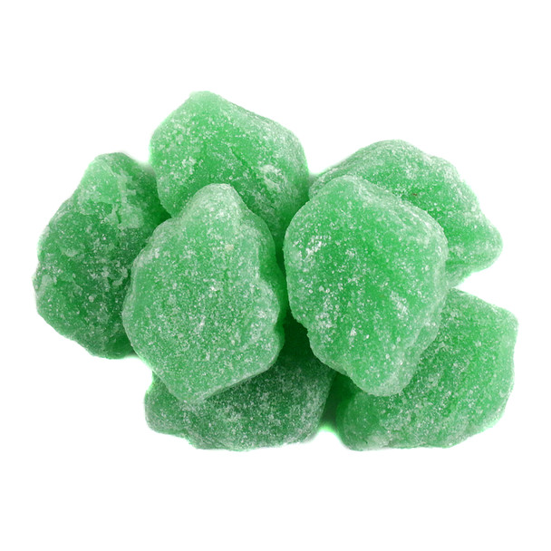 Green spearmint leaves jelly candy, sugar coated, sweet spearmint flavor. About 32 traditional Christmas candies per pound.