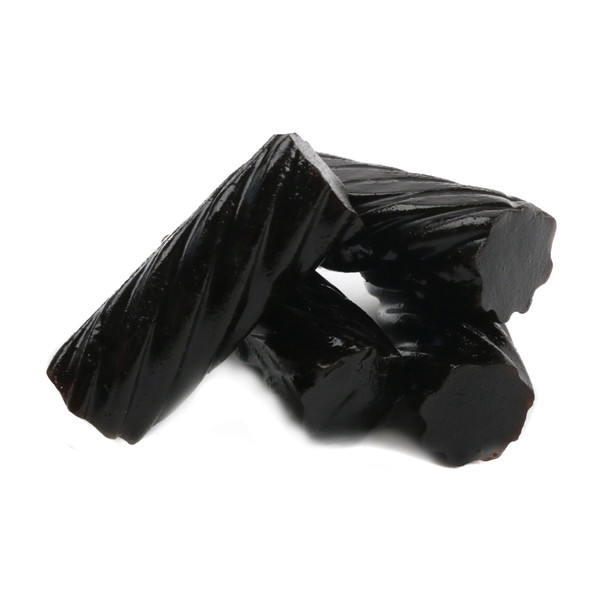 Pile of Darrell Lea Black Australian Licorice candy, soft chewy texture, classic black licorice flavor, non-GMO Project Verified.