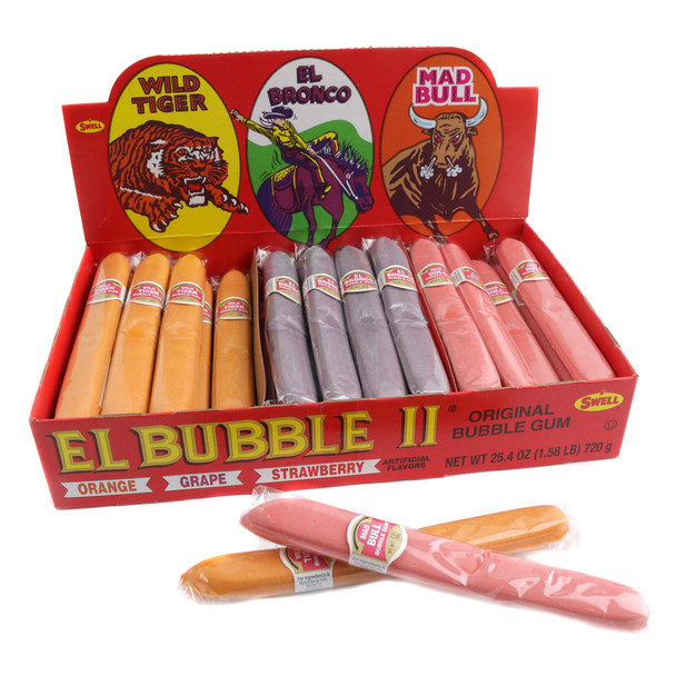 36 El Bubble II Bubble Gum Cigars, assorted orange, grape, strawberry colors, ideal for baby shower gifts.