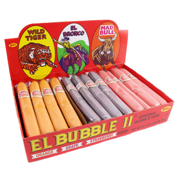 36 El Bubble II Bubble Gum Cigars, assorted orange, grape, strawberry flavors.