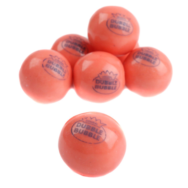 Dubble Bubble Pink Lemonade Gumballs, 1-inch pink, approx. 50 per pound, refreshing lemon candy flavor.