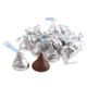 Bulk Hershey Kisses, individually silver foil wrapped milk chocolate, delicate kiss shape, approx 90 per pound.