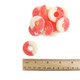 Rosy red, sugar-covered Gummy Watermelon Rings, approx 75 per pound, Made in USA.