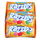 Tropical Razzles candy, 24 packs. Assorted yellow, pink, orange, green pieces, pineapple, strawberry-banana, tangerine, kiwi-lime.