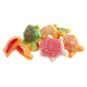 Assorted fruity color jelly filled gummy turtles with sweet raspberry centers, approx 50 per pound.