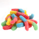 Small Trolli Neon Gummy Sour Worms candy, vibrant rainbow colors, sour gummy candy.