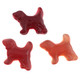 Red licorice gummy beagle dog candies, 65 pieces per pound, cherry, strawberry, black currant, Holland.