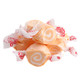 Vibrant orange and white swirled Salt Water Taffy Orange Creme, approximately 65 citrus whipped pieces per pound.