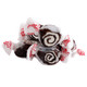 Salt Water Taffy Black Licorice Swirls, chewy black and white twisted candy, approx 65 pieces per pound, individually wrapped.