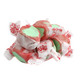 Bright red outside, green inside, Taffy Town Salt Water Taffy, candy apple flavor, approx 65 pieces per pound.