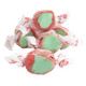 Taffy Town Salt Water Taffy, bright red outside, green inside, candy apple flavor, approximately 65 pieces per pound.