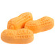 Orange, peanut-shaped Circus Peanuts candy, banana flavored marshmallow treat. Bulk approx 60 pieces per pound.