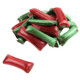 Shiny red and green striped Christmas chocolate straws, old fashioned 2-inch crispy candy sticks.