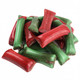 Old Fashioned Christmas chocolate straws, shiny red & green striped, 2-inch, crispy, creamy chocolate filling.