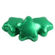 Bright green foil-wrapped Madelaine milk chocolate stars, 1.5 inch, 45 pieces per pound.